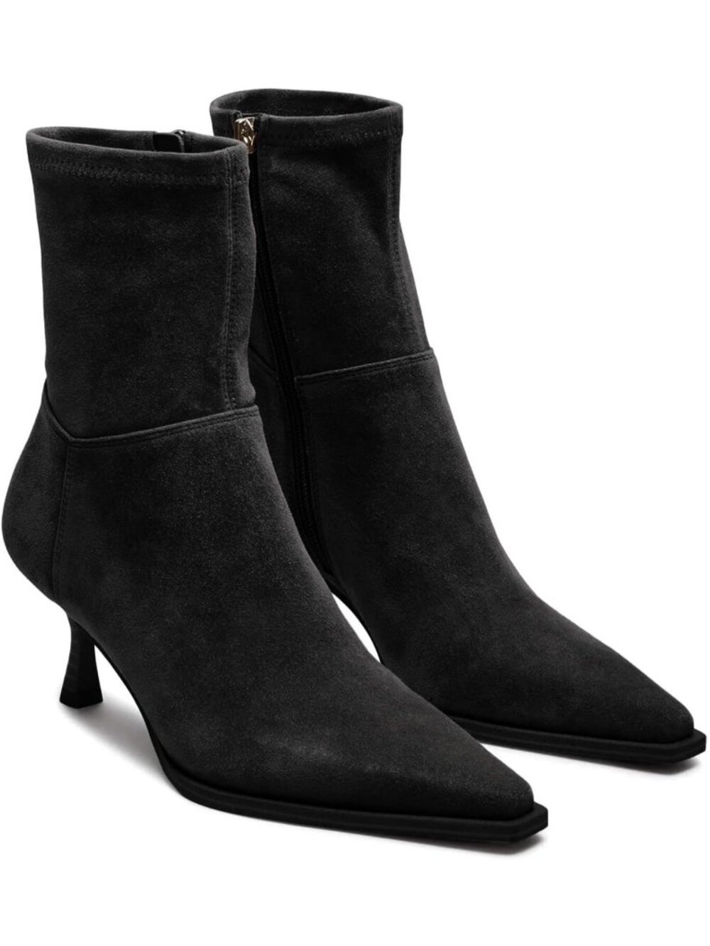 Women's Black Pointed Toe Side Zipper Kitten Low Heel Stylish Short Ankle Boots